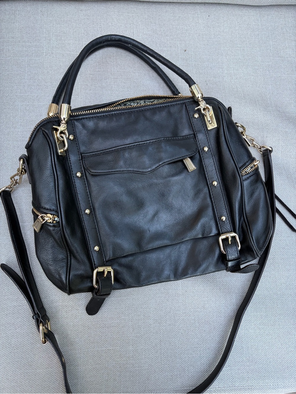 Rebecca Minkoff Cupid Classic Black Leather Satchel Handbag - Gold Hardware - Picture 8 of 12